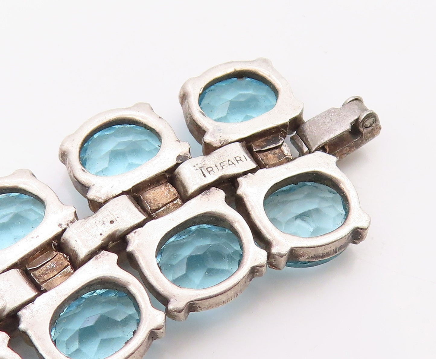 925 Sterling Silver Vintage Bracelet TRIFARI Blue Topaz & Sapphire Link  BT12112