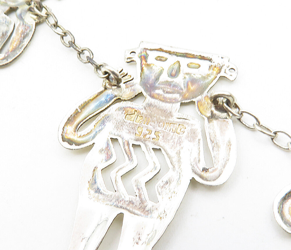 925 Sterling Silver  Vintage Shiny Traditional Statues Chain Necklace  NE1776