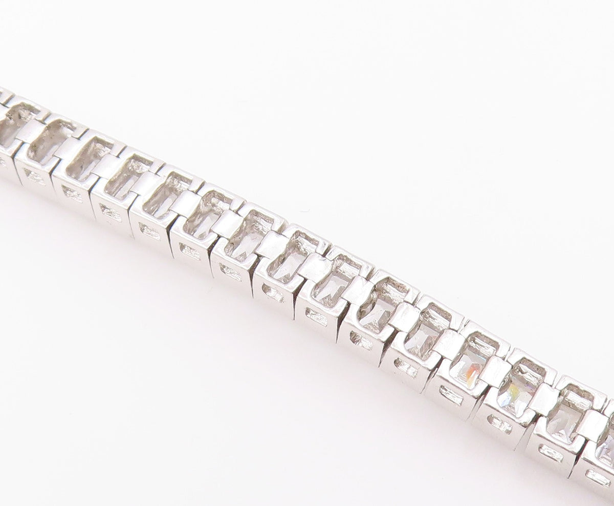 925 Sterling Silver  Vintage Cubic Zirconia Box Link Tennis Bracelet  BT8843