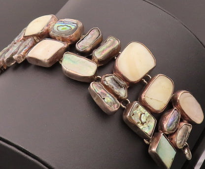 925 Silver  Vintage Mother Of Pearl Designer Sea Pebble Effect Bracelet BT9930