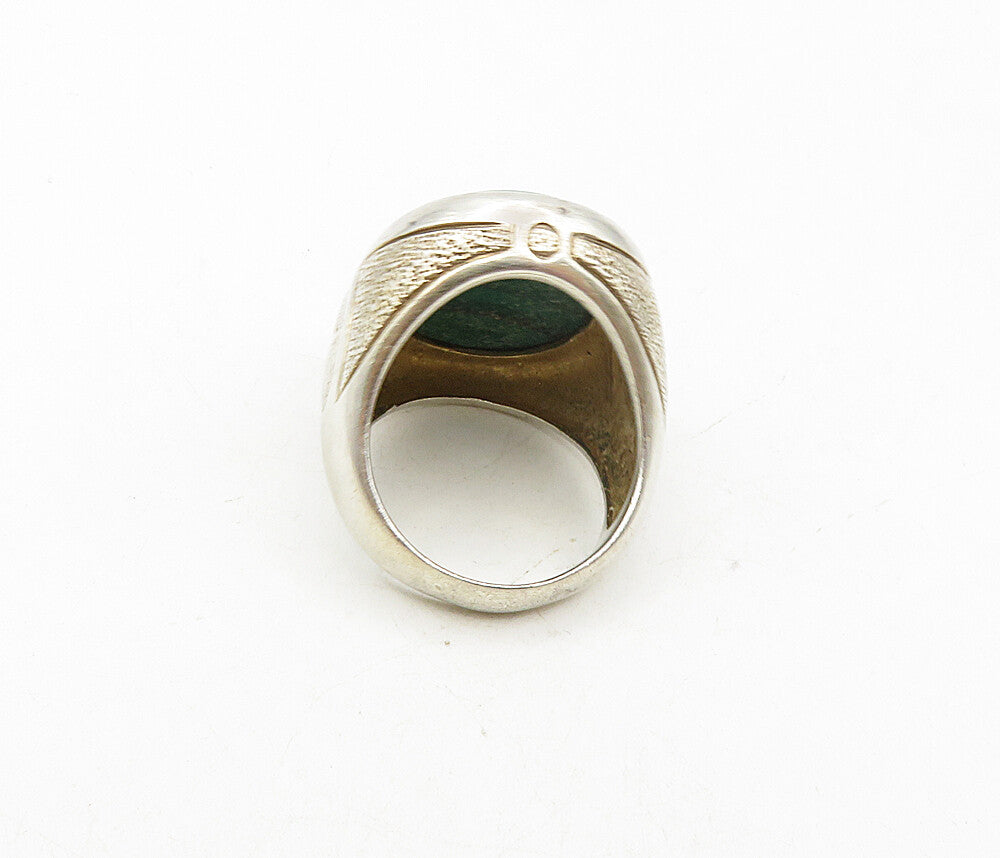 925 Sterling Silver  Vintage Malachite Etched Cocktail Ring Sz 8.5  RG8911