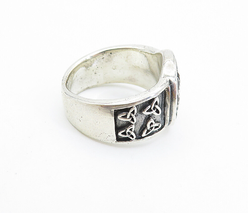 925 Sterling Silver  Celtic Knot Detail Shiny Large Band Ring Sz 11.5  RG7571