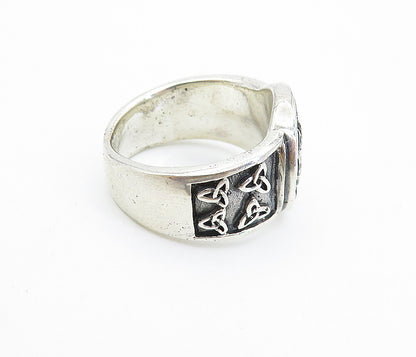 925 Sterling Silver  Celtic Knot Detail Shiny Large Band Ring Sz 11.5  RG7571