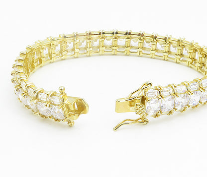 925 Sterling Silver  Shiny Cubic Zirconia Gold Plated Tennis Bracelet  BT3463