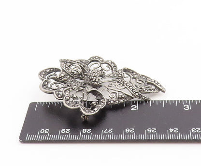 925 Sterling Silver Vintage Brooch Intricate Openwork Floral Design Pin  BP1002