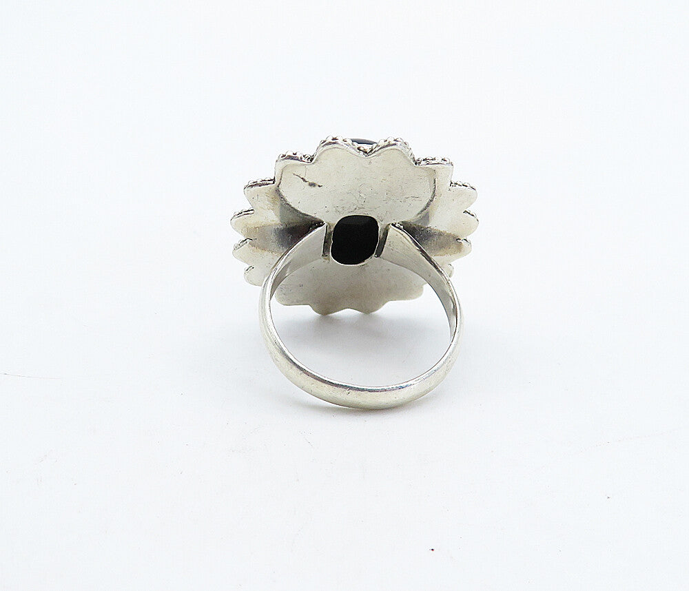 925 Sterling Silver  Vintage Cabochon Black Onyx Cocktail Ring Sz 7.5  RG4501