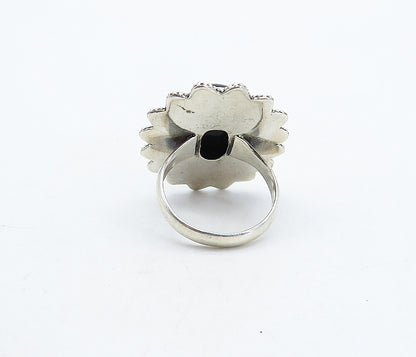 925 Sterling Silver  Vintage Cabochon Black Onyx Cocktail Ring Sz 7.5  RG4501
