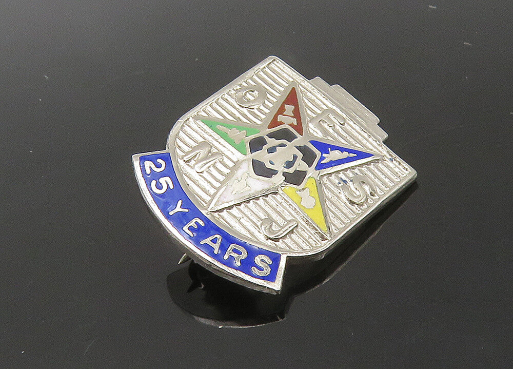 925 Sterling Silver  Vintage Enamel Eastern Star Masonic Brooch Pin  BP8458