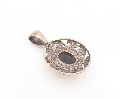 925 Sterling Silver Vintage Pendant JEZLAINE Swirly Carved Cabochon Onyx PT23837