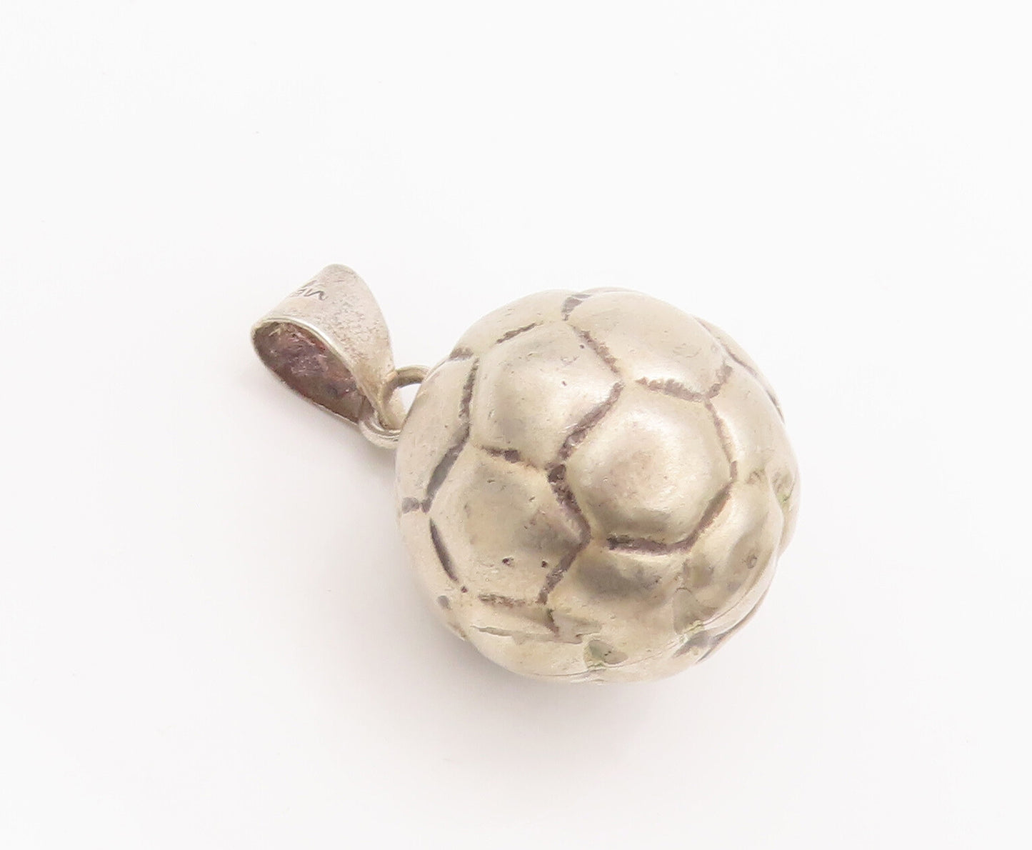 925 Sterling Silver Vintage Pendant MEXICO Puffed Football Jingles  PT22718