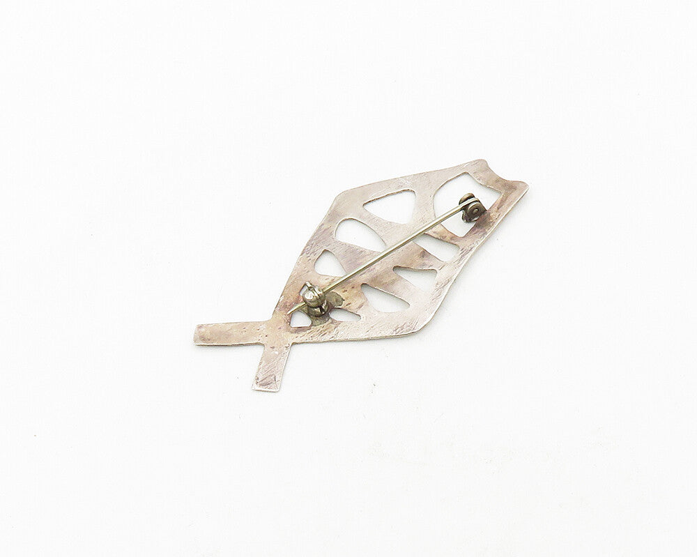 925 Sterling Silver  Vintage Modernist Cutout Fish Motif Brooch Pin  BP7368