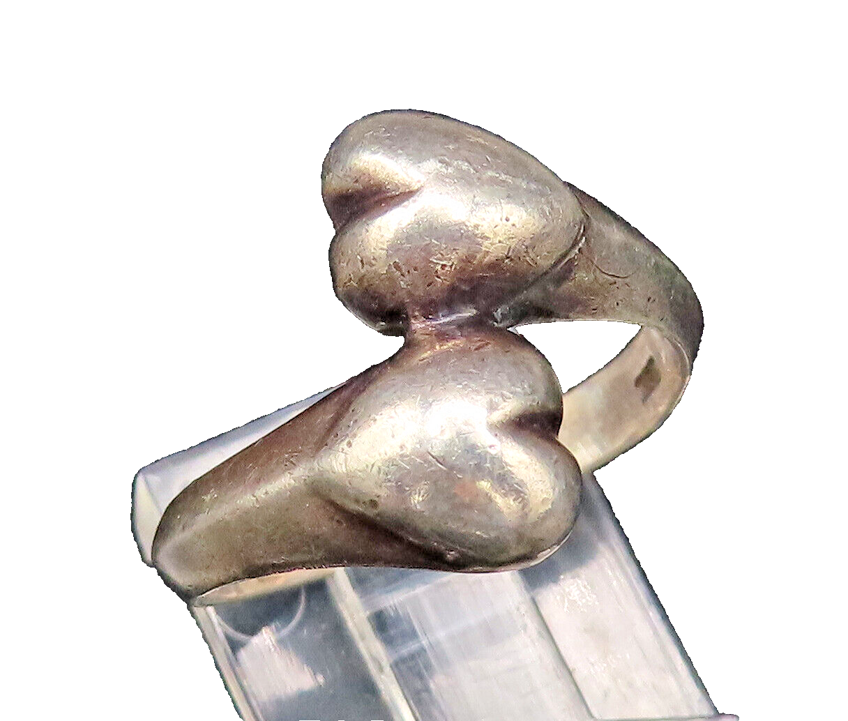 925 Sterling Silver  Vintage Dainty Love Heart Bypass Ring Sz 8  RG25684