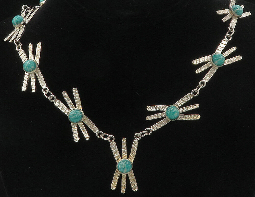 HENNY 925 Sterling Silver  Vintage Cabochon Gemstone Chain Necklace  NE1906