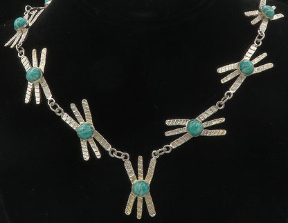HENNY 925 Sterling Silver  Vintage Cabochon Gemstone Chain Necklace  NE1906
