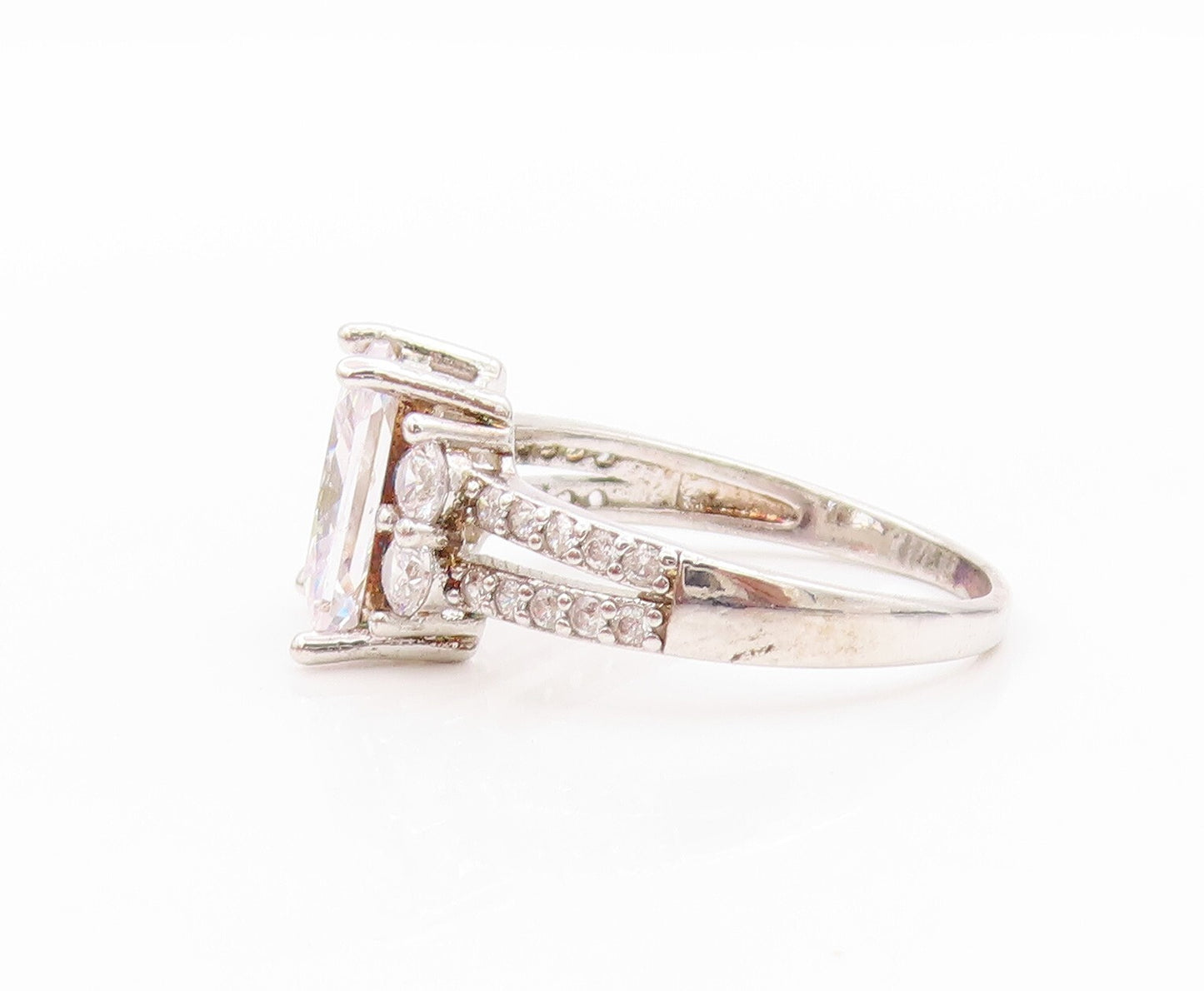 925 Sterling Silver Vintage Ring Square Cutout Neck CZ Inlay  Sz 9.5  RG31813