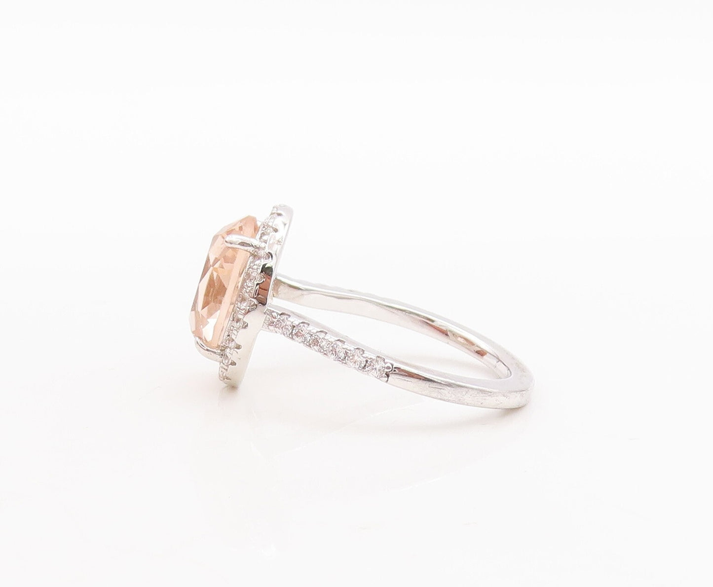 925 Sterling Silver Vintage Ring Oval Cut Morganite Halo CZ  Sz 7  RG29689