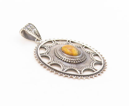 925 Sterling Silver Vintage Pendant Cabochon Gemstone Bohemian Locket  PT25836