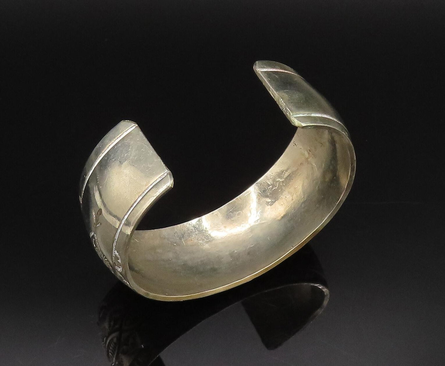 NAVAJO 925 Silver  Vintage Etched Lines & Patterns Cuff Bracelet  BT9748