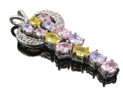 925 Sterling Silver Sparkling Multi Color Cubic Zirconia Drop Pendant PT8395