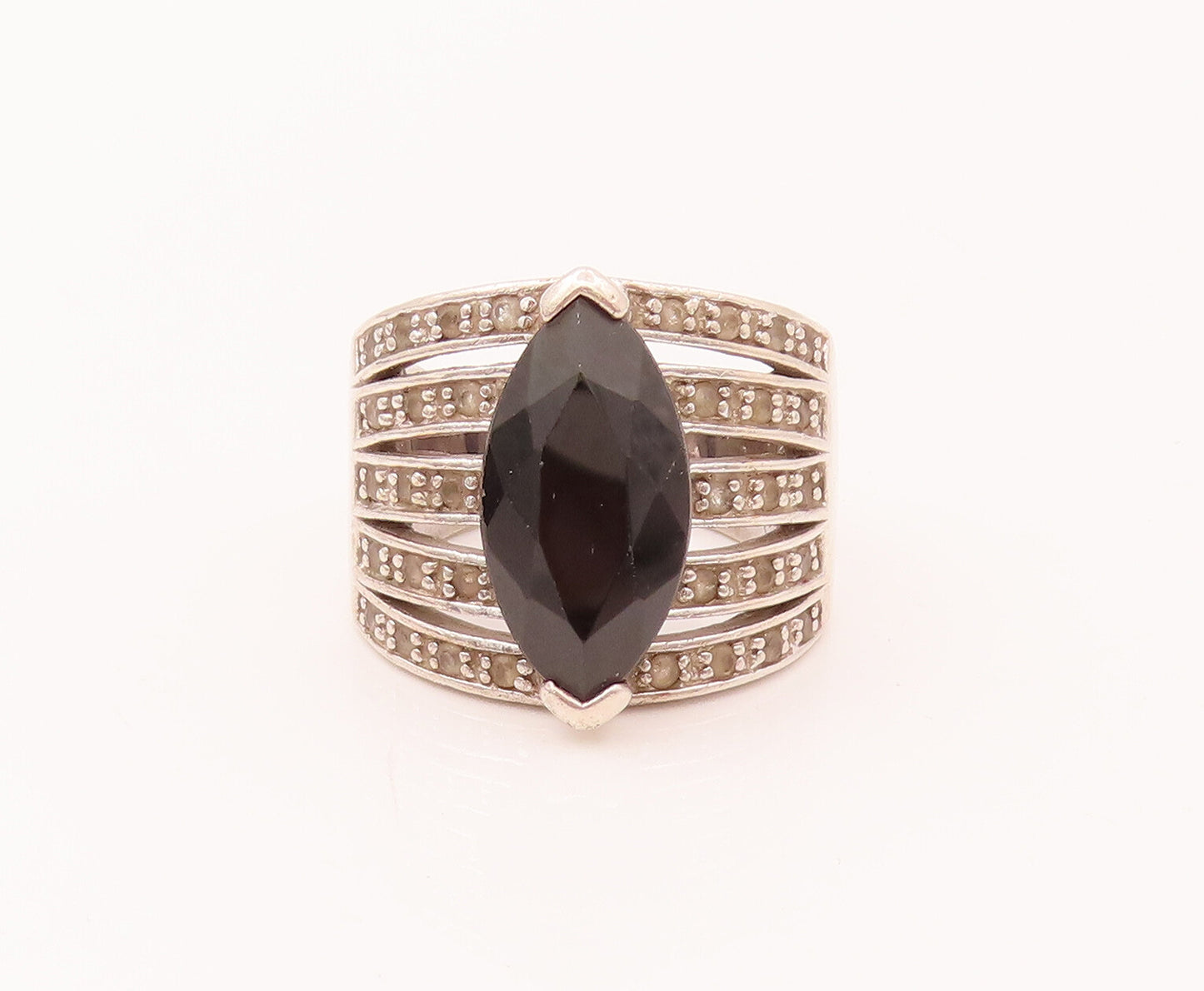 925 Sterling Silver  Vintage Marquise Cut Topaz & Spinel Ring Sz 7  RG26599