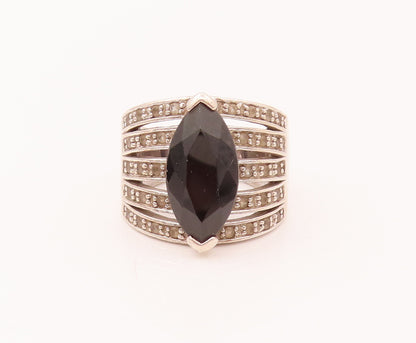 925 Sterling Silver  Vintage Marquise Cut Topaz & Spinel Ring Sz 7  RG26599