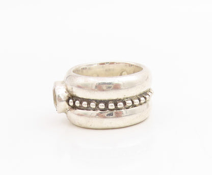 925 Sterling Silver Vintage Ring Bezel Set Citrine Beaded Band  Sz 5.5  RG34772