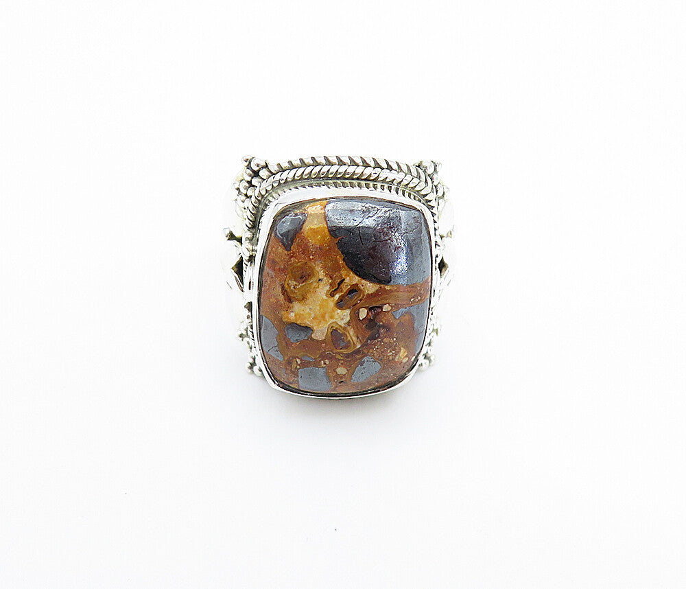 925 Sterling Silver Multi Color Jasper Shiny Twist Cocktail Ring Sz 8 RG7898