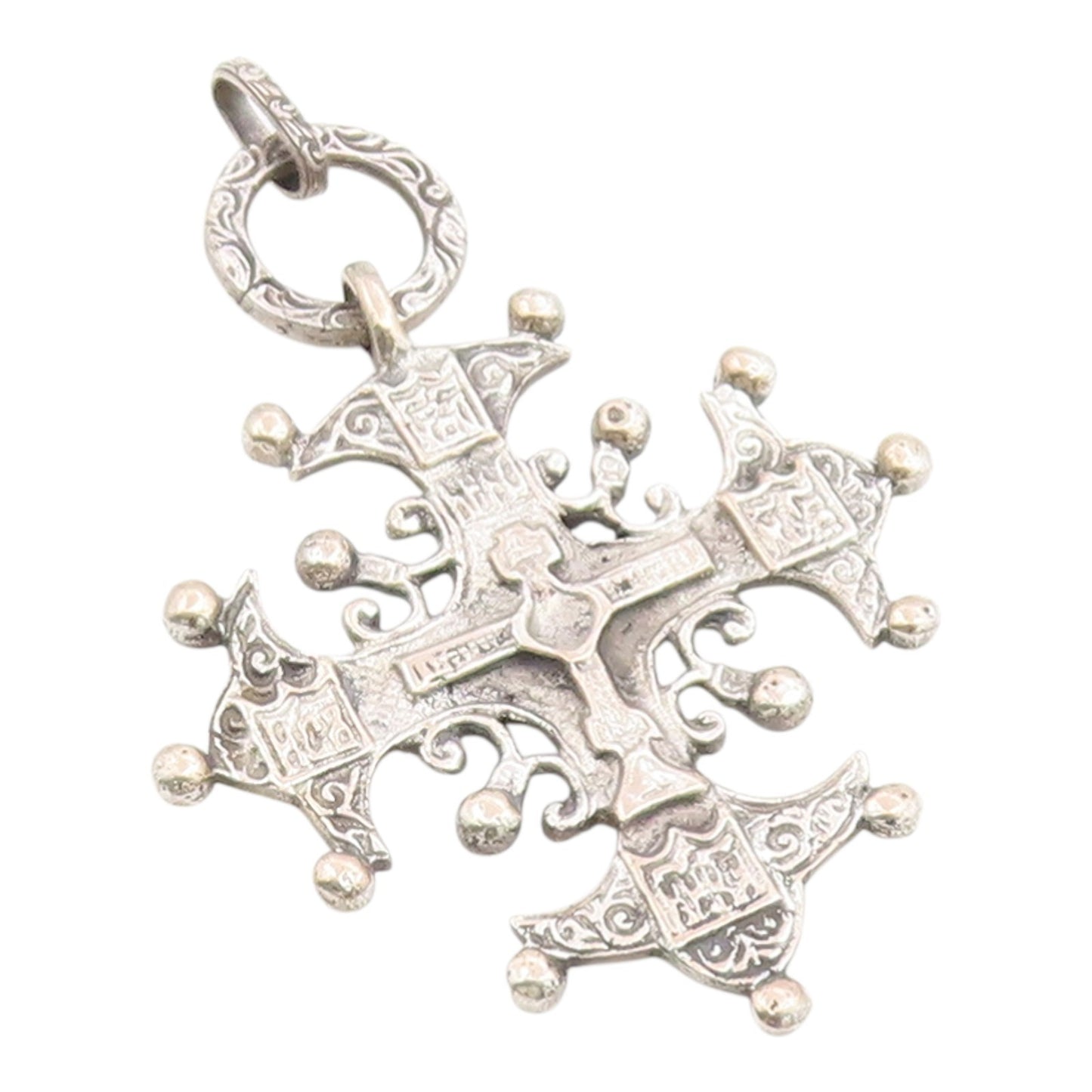 925 Sterling Silver Vintage Pendant Antique Coptic Ethiopian Cross  PT26304