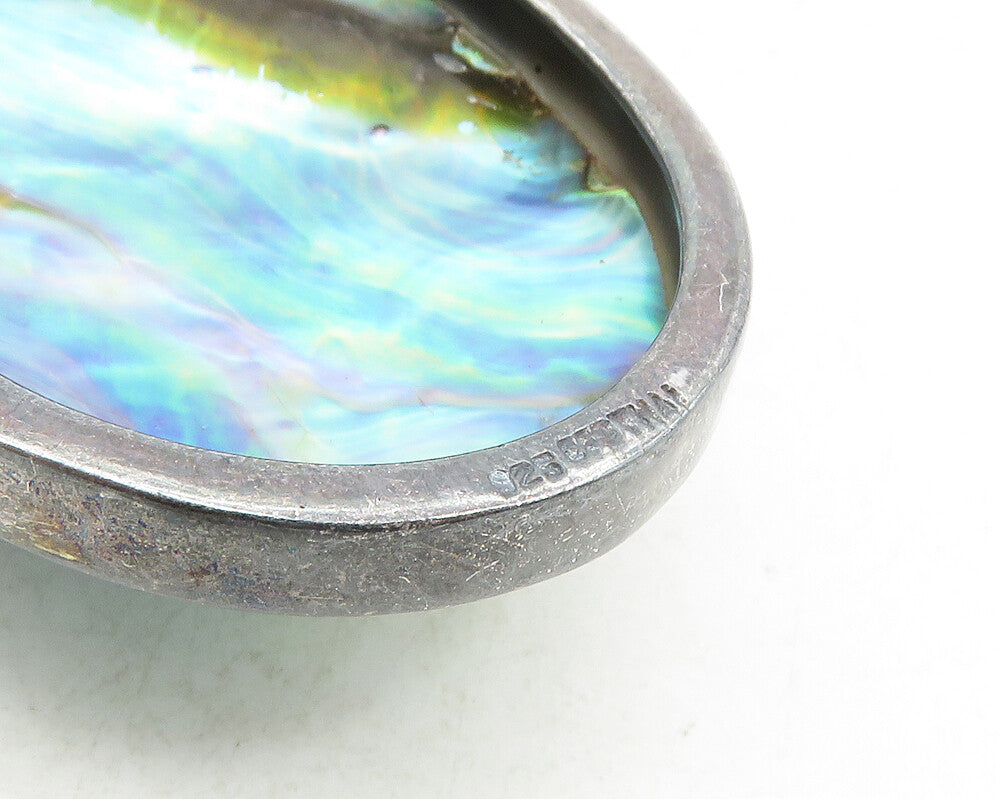 925 Sterling Silver  Vintage Abalone & Garnet Split Swirl Bail Pendant  PT7707
