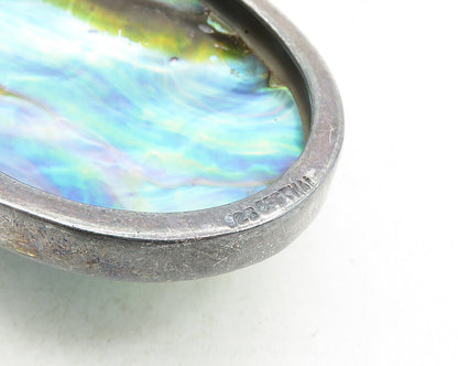 925 Sterling Silver  Vintage Abalone & Garnet Split Swirl Bail Pendant  PT7707