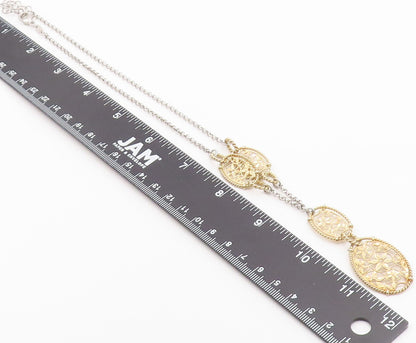 925 Sterling Silver Vintage Necklace Two Tone Floral Filigree Y Drop  NE4940