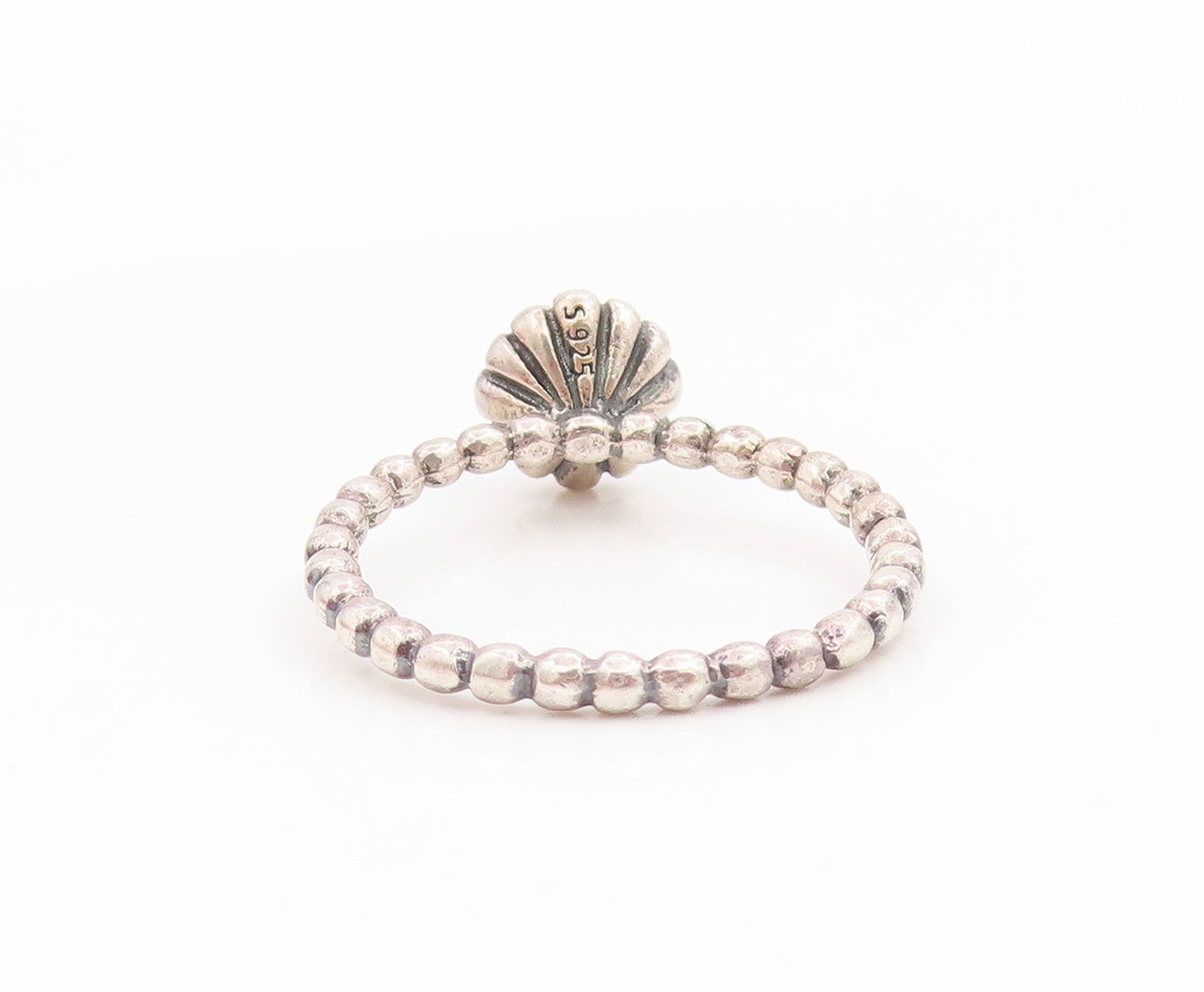 925 Sterling Silver Vintage Ring Elegant Pearl Halo Beaded Band  Sz 8  RG36044