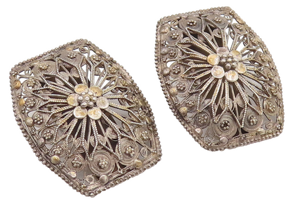 925 Sterling Silver  Vintage Openwork Floral Clip Back Earrings  EG12315