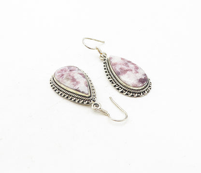 925 Sterling Silver  Vintage Gemstone Tear Drop Dangle Earrings  EG3879