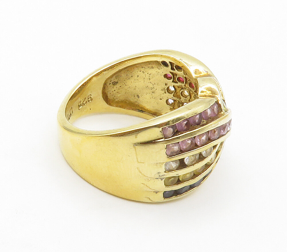 925 Sterling Silver Multi Color Topaz Gold Plated Band Ring Sz 7 RG15161