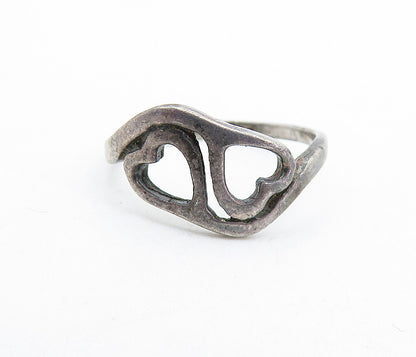 925 Sterling Silver  Vintage Dark Tone Love Heart Bypass Ring Sz 6  RG5881