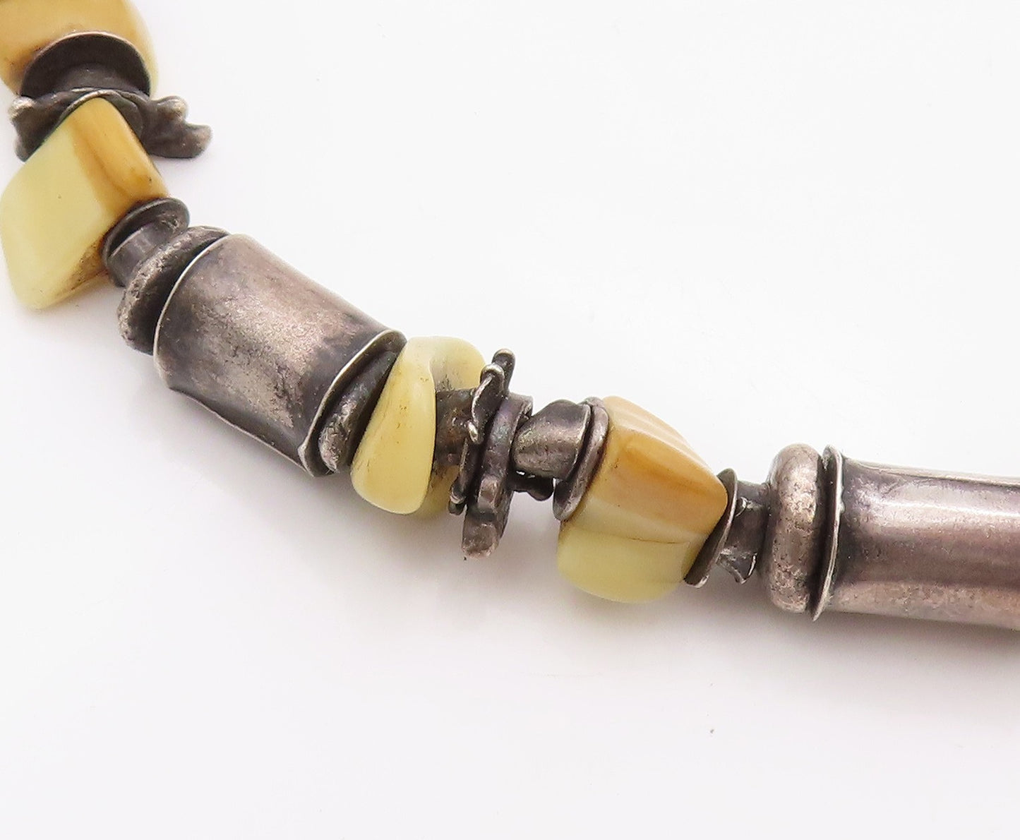 925 Sterling Silver Vintage Necklace Dark Tone Brutalist Cut Gemstone  NE4509