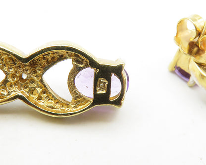 925 Sterling Silver  Amethyst & Genuine Diamonds Gold Plated Earrings  EG8871