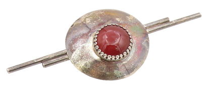 925 Sterling Silver Vintage Brooch Cabochon Carnelian Geometric Pin  BP12448