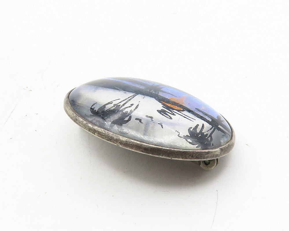 STERLING BAR 925 Silver  Vintage Morpho Butterfly Wing Brooch Pin  BP4031