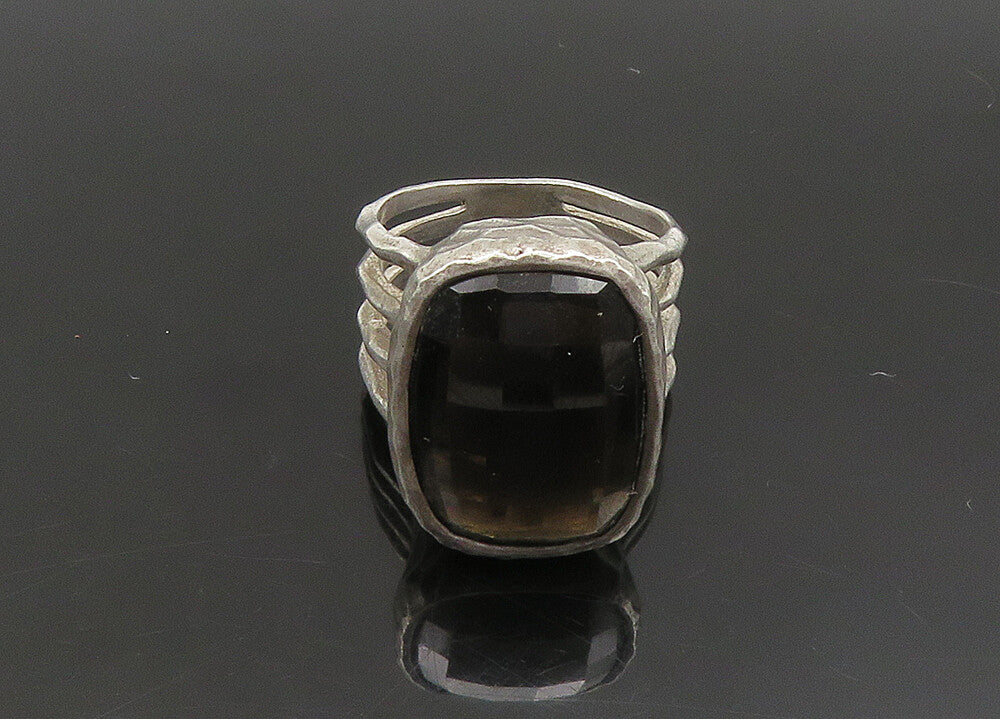 ISRAEL 925 Silver  Vintage Faceted Smoky Topaz Cocktail Ring Sz 6  RG23524