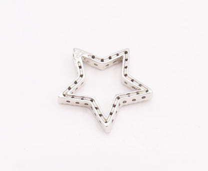 925 Sterling Silver Vintage Pendant Round Topaz Beaded Cutout Star  PT23341