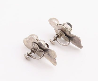 925 Sterling Silver Vintage Earrings MEXICO Antique Beaded Onyx  EG13071