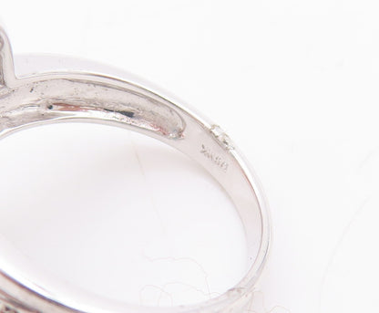925 Sterling Silver Vintage Ring Oval Design Cut 2 Tone Topaz  Sz 7  RG29399