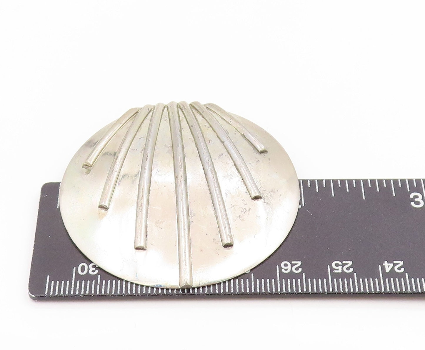 925 Sterling Silver Vintage Brooch Pin Modernist Ribbed Shell Concho  BP12506