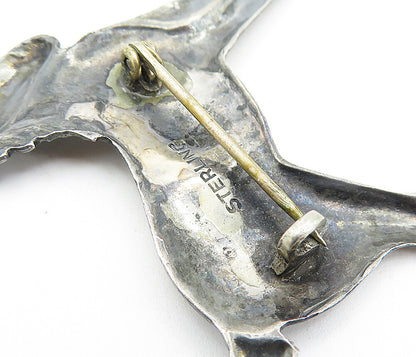 925 Sterling Silver  Vintage Antique Oxidized Horse Motif Brooch Pin  BP2135