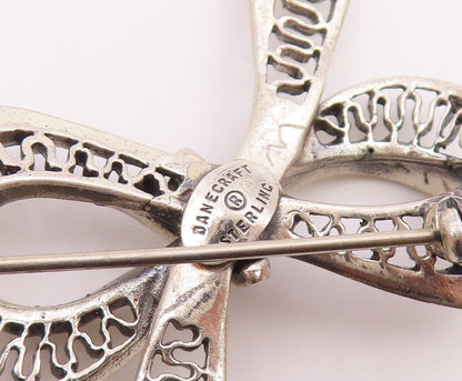 DANECRAFT 925 Silver  Vintage Openwork Waves Ribbon Bow Tie Brooch Pin BP9928
