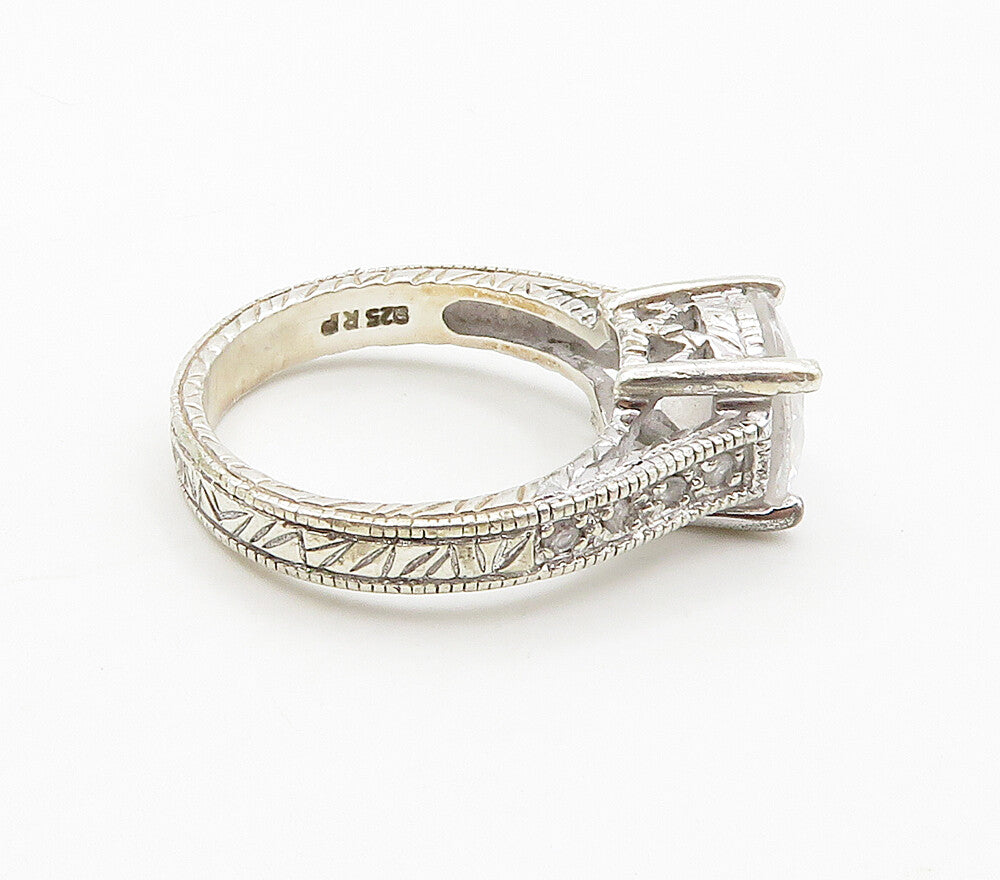 925 Sterling Silver  Sparkling Prong Set Cubic Zirconia Band Ring Sz 6 RG15936