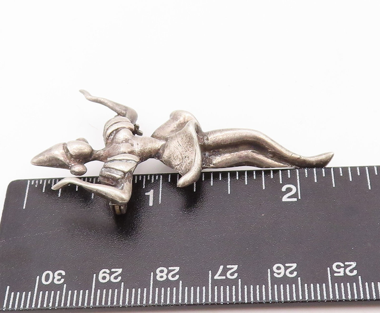 925 Sterling Silver Vintage Brooch Pin Solid 3D Carved Dancing Girl  BP11198