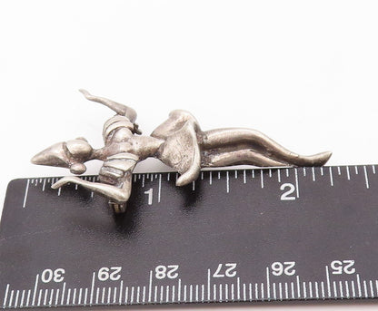 925 Sterling Silver Vintage Brooch Pin Solid 3D Carved Dancing Girl  BP11198